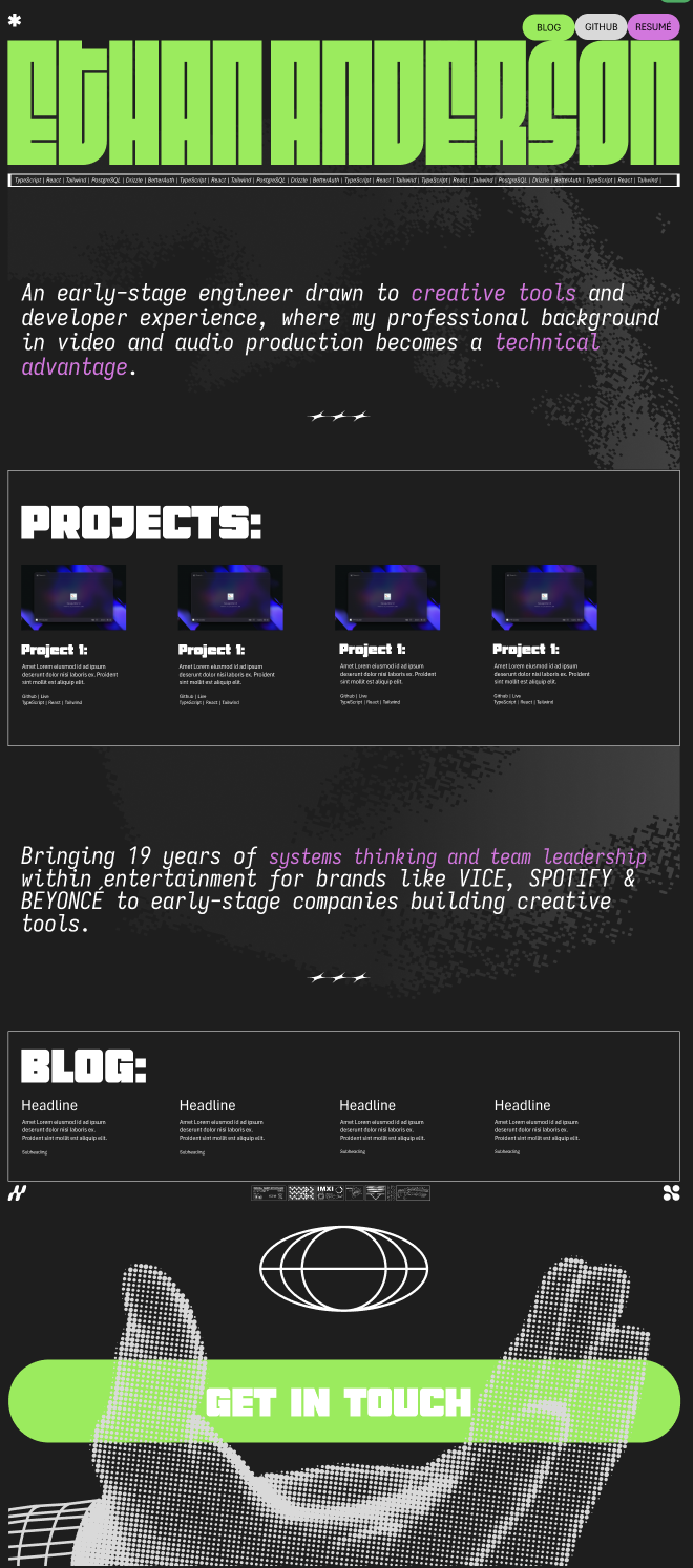 The shipped portfolio homepage rendered in the browser